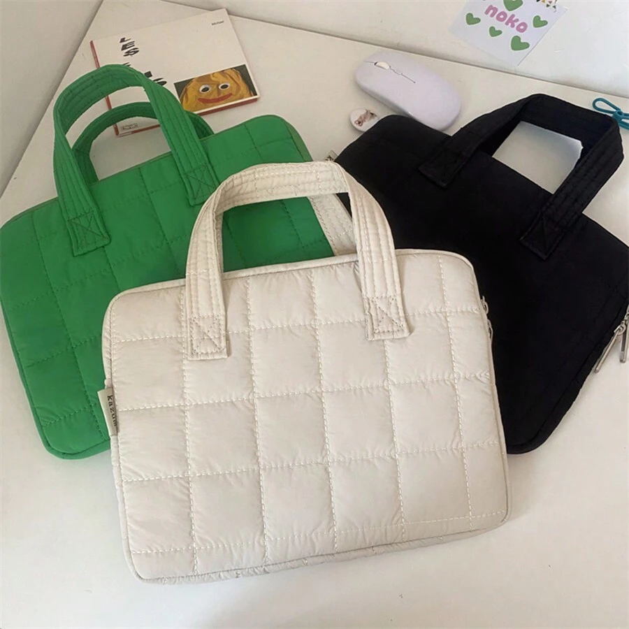 1PC Ins Style Minimalist And High-End Plaid Computer Bag, Solid Color IPad Protective Handbag Suitable For Students And Office Workers Back To School - Beige - View 1