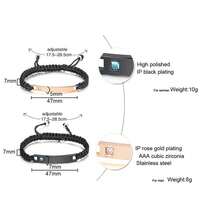 女士個性化鈦鋼情侶手鍊,時尚弧形板&光滑繩索設計 - 金色 - 查看 2