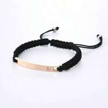 女士個性化鈦鋼情侶手鍊,時尚弧形板&光滑繩索設計 - 金色 - 查看 1