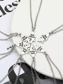 4/5/6/7/8 Pieces/Set, Best Friend Necklace, Creative Pentagram Pendant Alloy Accessories, Friendship Necklace For Men And Women, Best Friend Alloy Pendant, Letter Necklace Bff Jewelry Gift - Bạc - Xem 3