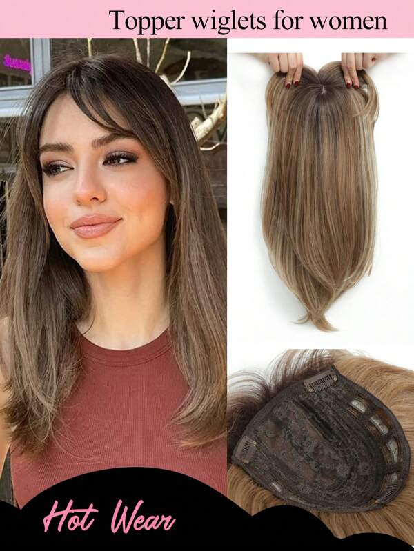 19Inch Hair Topper Hair Toppers For Thin Hair,6.5x6.5inch Hair Topper With Large Base Synthetic Hair Toppers For Women Brown With Dark Root Hair Toppers Wiglets Hair Pieces For Women