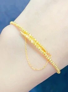 1pc Gold-Color Crumb Single Circle Memory Wire Bracelet, Chic & Versatile Personalized Bangle - Gold - View 8