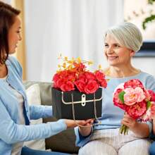 1/3 Hộp quà hoa giấy có dây xích kim loại, hộp đựng bó hoa, túi đựng hoa, túi xách đựng quà thủ công cho tiệc cưới, sinh nhật, Ngày của Mẹ, Ngày Valentine, quà tặng cho phụ nữ - màu đen - Xem 4