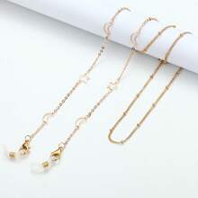 Dây chuyền kính mắt kim loại màu vàng 1 thanh lịch có hình trái tim, ngọc trai, hình tam giác, mặt trăng và ngôi sao rỗng, chi tiết hoa hồng và đĩa tròn dành cho nữ - Nhiều màu - Xem 16