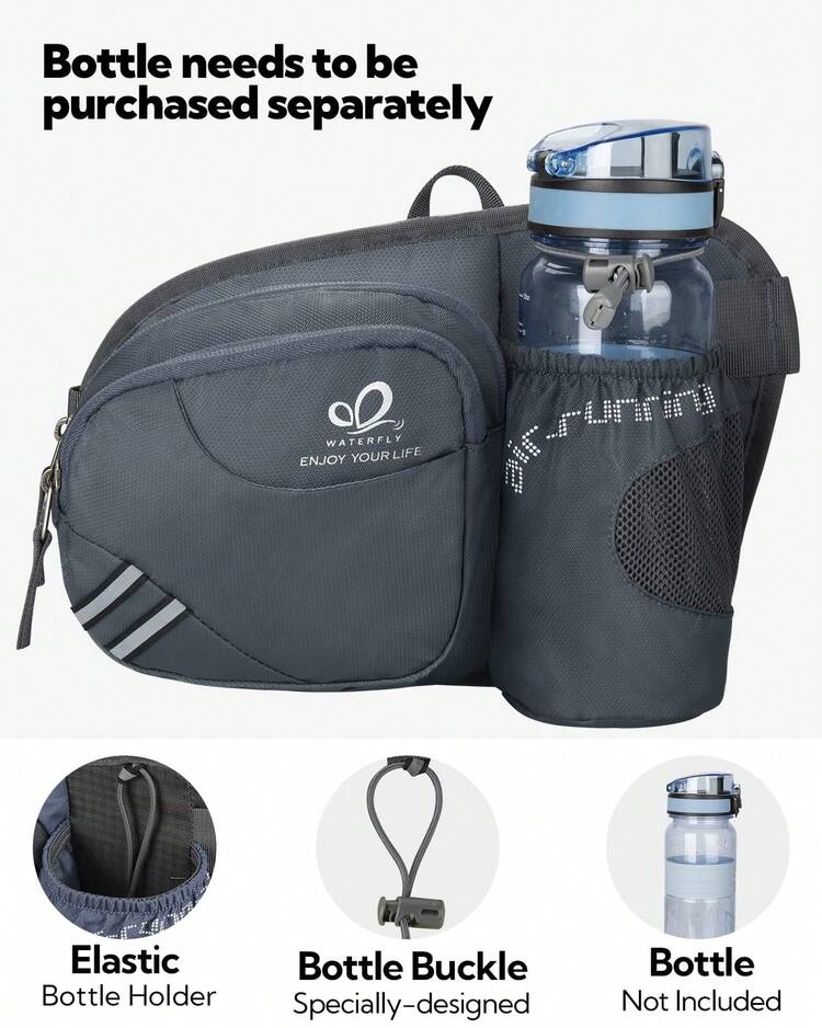 Waterfly Bolsa de cintura corrida desportiva homem mulher com suporte para garrafas bolsa de cintura para correr caminhadas, Preto, Caminhadas, corrida, desporto - Gris - Añade 3