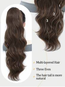 Drawstring Ponytail Extensions Synthetic Heat Resistant 26inch Long Fluffy Wavy Hairpiece For Women - Brown - View 3