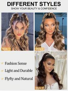 Drawstring Ponytail Extensions Synthetic Heat Resistant 26inch Long Fluffy Wavy Hairpiece For Women - Brown - View 7