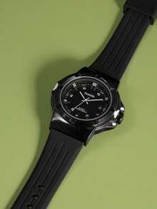 Conjunto De Reloj De Silicona Y Pulsera Para Hombres - Negro - Ver 3