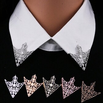 1/2/5 Pairs European & American Vintage Floral Triangular Collar Pins, Fashionable Hollow Crown Lapel Brooch Collar Clips For Men & Women