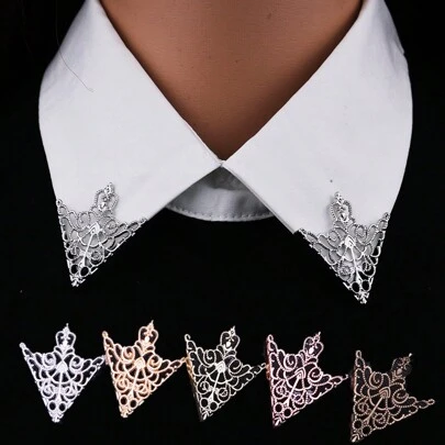 1/2/5 Pairs European & American Vintage Floral Triangular Collar Pins, Fashionable Hollow Crown Lapel Brooch Collar Clips For Men & Women