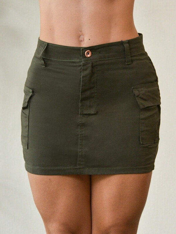 Saia Jeans Cargo Feminina