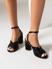 Dép xỏ ngón mũi nhọn sang trọng mới mùa hè 2024 dành cho nữ, kiểu dáng đa năng, gót Chunky thoải mái, phong cách trang phục hợp thời trang - màu đen - Xem 2