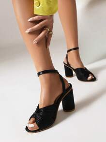 Dép xỏ ngón mũi nhọn sang trọng mới mùa hè 2024 dành cho nữ, kiểu dáng đa năng, gót Chunky thoải mái, phong cách trang phục hợp thời trang - màu đen - Xem 4