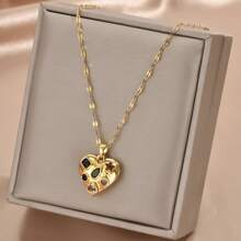 1條鍍金不鏽鋼鍊,鑽石及寶石裝飾之心形吊墜項鍊,網紅時尚、復古風格、簡單萬能,男女皆宜,適用於街頭潮服、日常通勤及節慶場合 - 愛心 - 查看 8