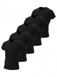 Áo thun thể thao tay ngắn bó sát thoải mái 5 món phong cách bạn trai dành cho nam dùng để chạy bộ và tập thể dục - màu đen - Xem 1