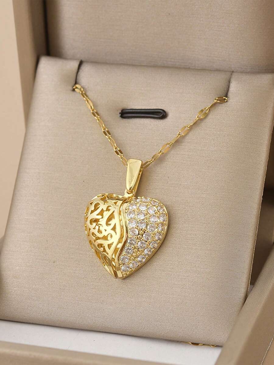 1pc Full Rhinestone Decor Stainless Steel Wing Shaped Necklace For Women - Yellow Gold - View 1