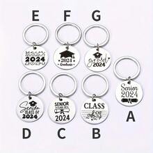 1入刻字不銹鋼圓標籤班級鑰匙鍊,同學和朋友禮物,2024畢業季禮物 - 彩色 - 查看 1