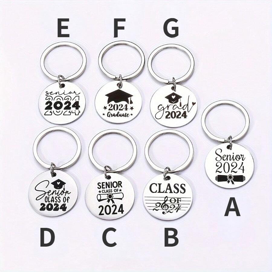 1入刻字不銹鋼圓標籤班級鑰匙鍊,同學和朋友禮物,2024畢業季禮物 - 彩色 - 查看 1
