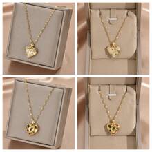 1條鍍金不鏽鋼鍊,鑽石及寶石裝飾之心形吊墜項鍊,網紅時尚、復古風格、簡單萬能,男女皆宜,適用於街頭潮服、日常通勤及節慶場合 - 愛心 - 查看 1