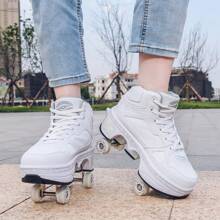 PHTEER Transformable Flashing Roller Skates, Four Wheels, Unisex Double Wheels For Students, Retractable Wheels Roller Shoes For Adults, Button Control One-Key Retractable Inline Skates For Teenagers And All Seasons