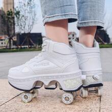 PHTEER Transformable Flashing Roller Skates, Four Wheels, Unisex Double Wheels For Students, Retractable Wheels Roller Shoes For Adults, Button Control One-Key Retractable Inline Skates For Teenagers And All Seasons