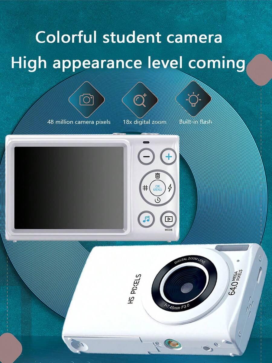 Portable Music Digital Camera With Travel Mp3 Player, Entry-Level Mirrorless High Definition Digital Camera, Entry-Level Ccd Vintage Compact Camera, Affordable Travel Camera - White - View 1