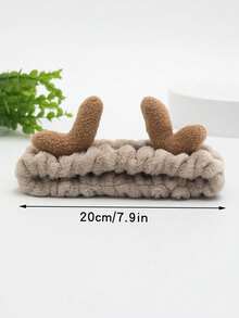 1條鹿角設計米色髮箍,由聚酯纖維製成,簡單可愛,適用於洗臉、敷面膜,直接從工廠銷售 - 卡其色 - 查看 5