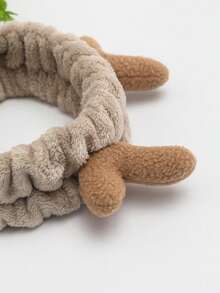 1條鹿角設計米色髮箍,由聚酯纖維製成,簡單可愛,適用於洗臉、敷面膜,直接從工廠銷售 - 卡其色 - 查看 2