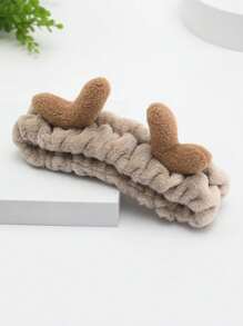 1條鹿角設計米色髮箍,由聚酯纖維製成,簡單可愛,適用於洗臉、敷面膜,直接從工廠銷售 - 卡其色 - 查看 1