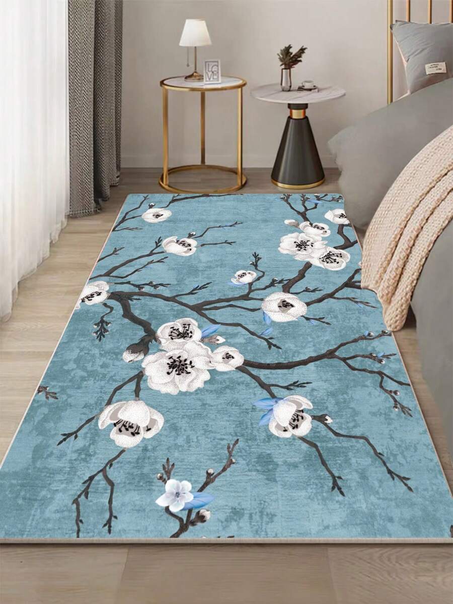 1個灰藍色花紋地毯,高端簡約風格,850克/平方米,0.8厘米厚,矩形防滑可清洗起居室地毯,適合家居裝飾,臥室地毯和房間裝飾 - 灰藍色 - 查看 1