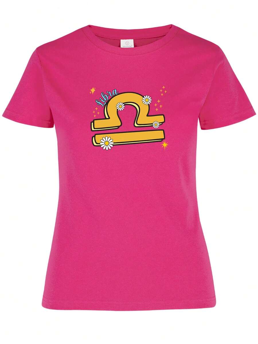 Cotton T-Shirt Zodiac Sign Libra September October Horoscope Cute Flowers - HELICONIA - View 1
