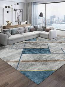 1入灰藍色水晶絨地毯,高端簡約風格,850g/m²,0.8cm厚度,矩形防滑可洗客廳地毯,適用於家居裝飾、床邊墊、房間裝飾 - 灰藍色 - 查看 4