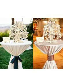 منبت أمنيات خشبي للتوقيع عليه بمناسبة حفلة زفاف أو مناسبة احتفالية مع فرشاة زينة خشبية - بيج - مشاهدة 5