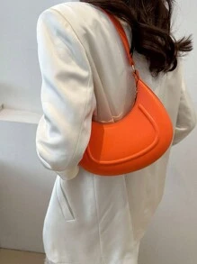1個橙色pu材質硬殼時尚純色多用途女士單肩包 - 查看 3
