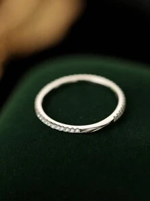 925 Sterling Silver Half Circle Pave Diamond Ring, Delicate Design, Unique Daily Silver Jewelry, Girlfriend Gift - Silver - View 5
