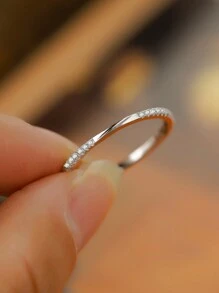 925 Sterling Silver Half Circle Pave Diamond Ring, Delicate Design, Unique Daily Silver Jewelry, Girlfriend Gift - Silver - View 4