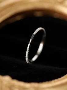 925 Sterling Silver Half Circle Pave Diamond Ring, Delicate Design, Unique Daily Silver Jewelry, Girlfriend Gift - Silver - View 1