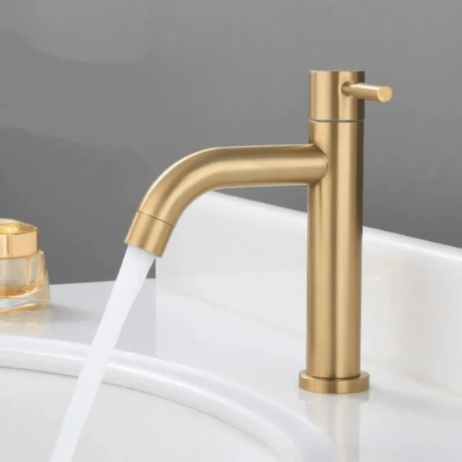SUS304 Single Cold Tap Brushed Gold Basin Faucet Bathroom Faucet Water Faucet Waterfall Bathroom Tap 304 Stell Stainless Bathroom Accessories Bathroom Tools - Gold - View 1