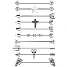 1 件朋克嘻哈风格双面手术钢工业杠铃耳环，骷髅爪螺丝，三叉戟工业杠铃耳环，酷炫哥特式配饰适合男女身体穿孔 - 銀色 - 查看 1