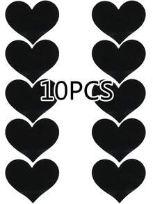 10入組愛心乳貼,乳房飾品,胸貼,調情用品,性感服飾配件,舞會配件 - 黑色 - 查看 2
