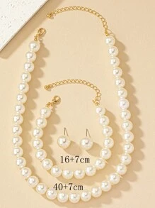 مجموعة من 4 قطع عصرية بسيطة للارتداء اليومي من الأقراط المزيّفة من لؤلؤ والعقد ،إكسسوار سلسلة كولاربون العتيقة، مناسبة للملابس العارضة النسائية العادية