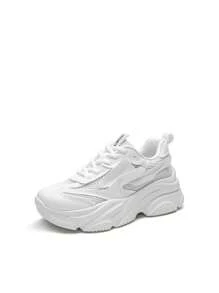Women's Platform Chunky Fashion Sneakers Walking Lace-Up Comfortable Dad Sneakers Workout Sport Work Casual Tennis Shoes - trắng - Xem 1
