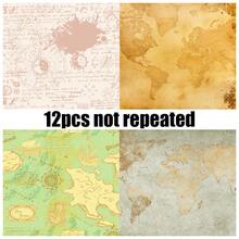 12 Piezas/paquete Juego De Papelería Con Impresión De Mapa Para Cuadernos Hechos A Mano, Scrapbooking, Envoltura De Regalos - Multicolor - Ver 5