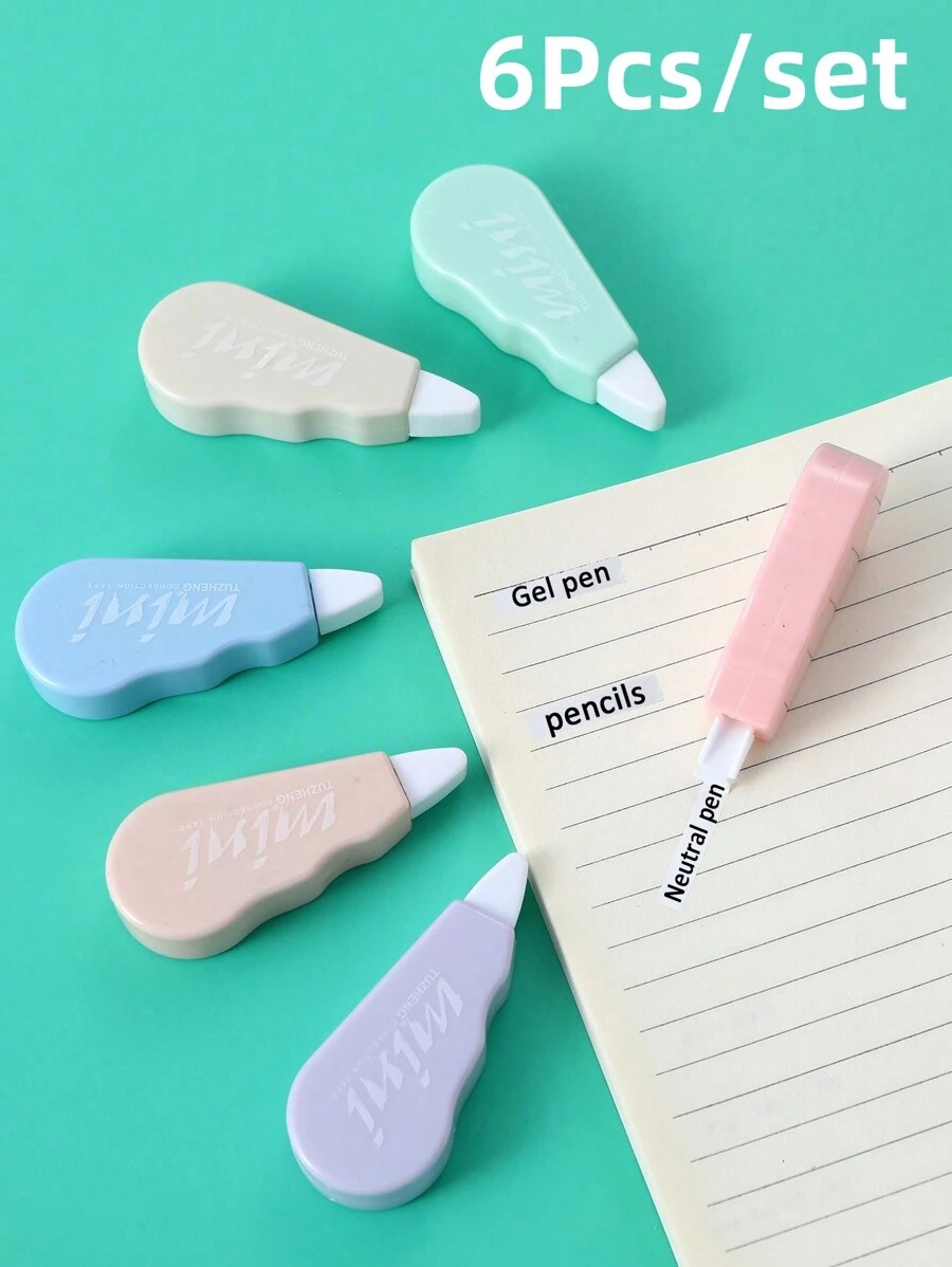 6 Piezas Cinta Correctora De Gráficos Y Letras. 6 Piezas De Cinta Correctora Blanca Portátil Y Simple Para Estudiantes De Escuela Y Oficina. - Multicolor - Ver 1