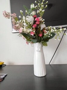 1 件塑膠花瓶適用於客廳、辦公室、陽台裝飾、餐桌中心裝飾、臥室書桌裝飾、創意插花可愛花瓶適合乾燥花和濕花 - 白色 - 查看 8