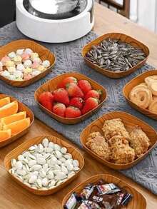 1個防木紋pp零食托盤,現代木紋用餐桌托盤 - 棕色 - 查看 3