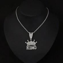 قلادة رجالية بسلسلة عنق قطعة واحدة من التاج الملكي المرصع بالراين ستون بطراز أوروبي وأمريكي هيب هوب، إكسسوارات قلادة