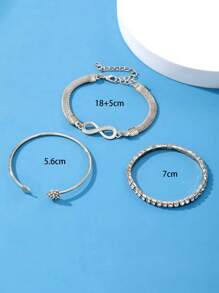 3pcs Metal Women's Letter Bracelet Set - Silver - View 5