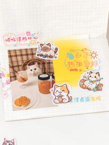 MO CARO 45入組/盒可愛卡通貓主題貼紙,甜蜜的小貓公園系列,銅版紙盒包裝,非常適合於相簿和文具裝飾 - 彩色 - 查看 4