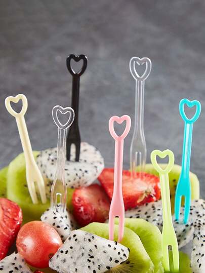 100個 クリエイティブなハート型使い捨てフルーツフォーク、ハロウィンパーティー、バレンタインデーパーティー、ホームデコレーション、ホームギフト